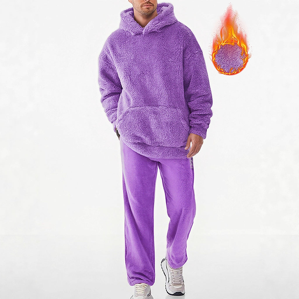 Men's Hooded Casual Loose-Fit Fashionable Personalized Coral Fleece Sweater Set