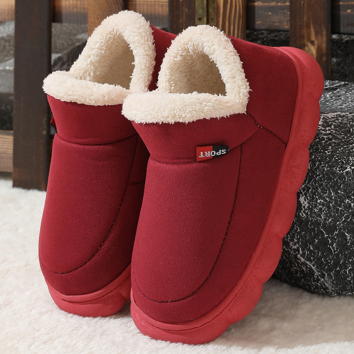 Winter Plush Cotton Shoes Women Men Warm Suede House Shoes For Parents Solid Color Thick-soled Garden Shoes Outdoor null