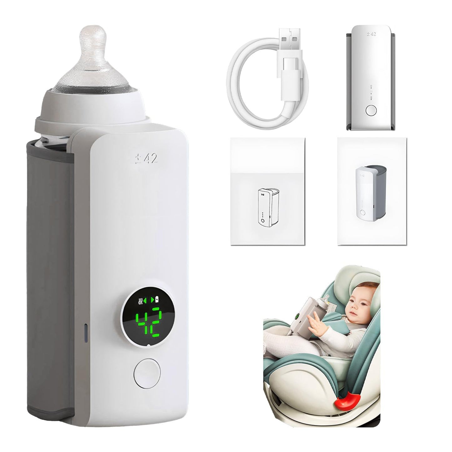 Portable Wireless Rechargeable Baby Bottle Warmer USB Charging And Heating Bag Portable Constant Temperature Milk Warmer Universal Bottle Insulation Sleeve null