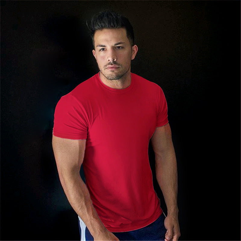 Solid Color Fitness Men's Round Neck Sports Short Sleeve