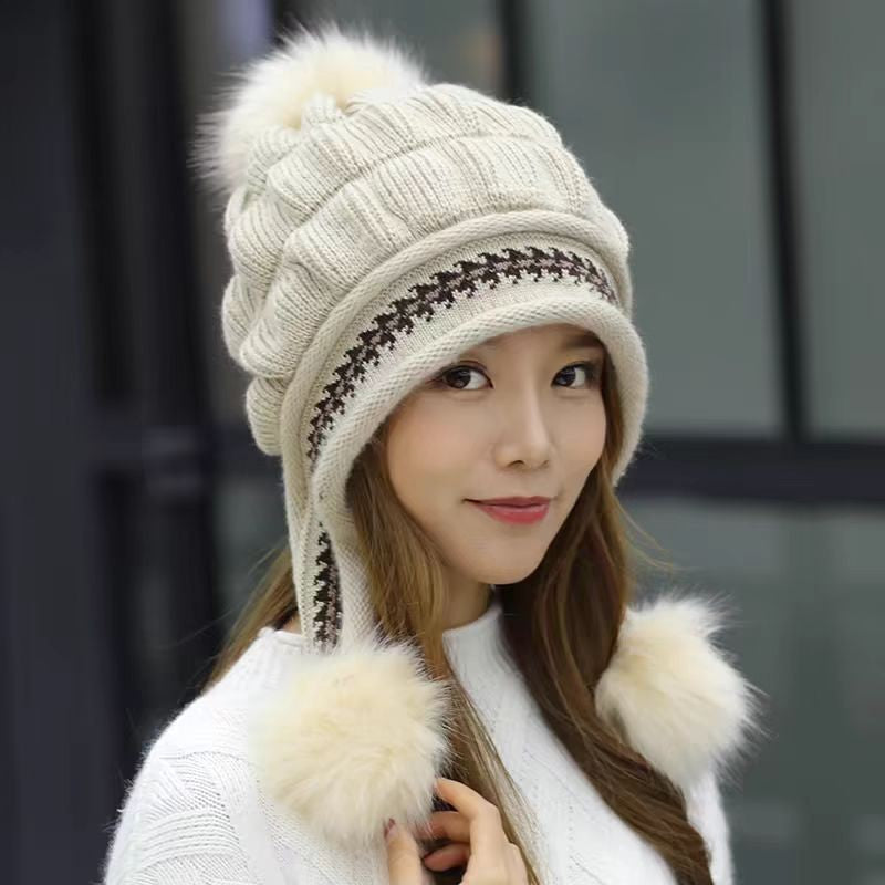 Cozy Knit Fleece-Feel Beanie With Ear Flaps & Pompom Warm Winter Hat For Women Perfect For Skiing & Outdoor Activities null