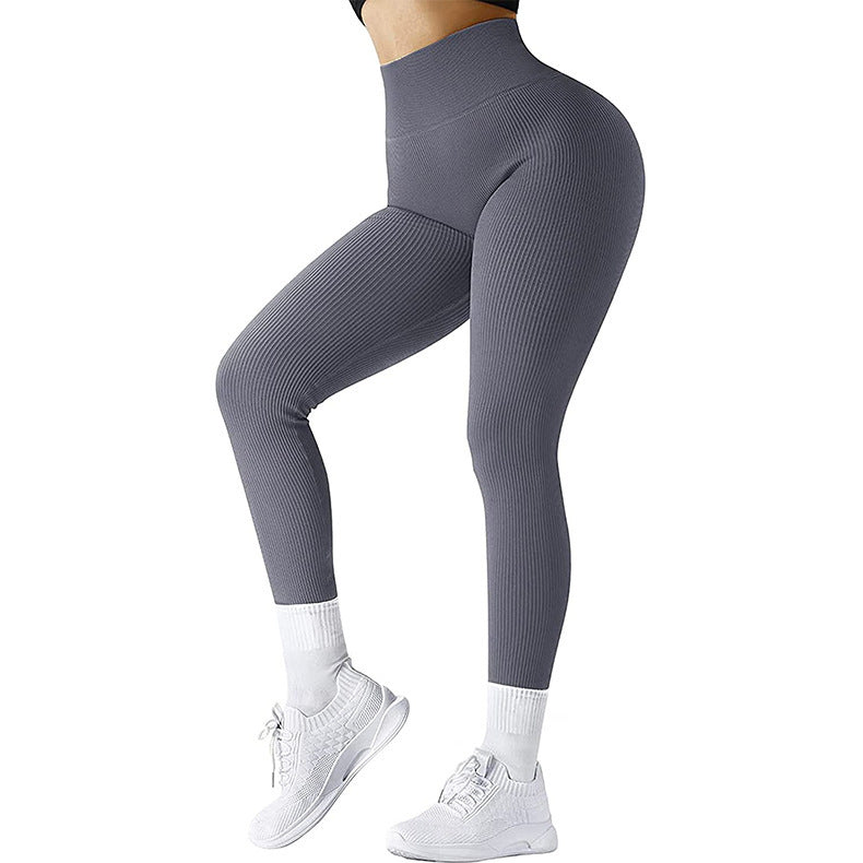 High Waist Seamless Leggings Threaded Knitted Fitness Pants Solid Women's Slimming Sports Yoga Pants Elastic Running Sport Leggings null