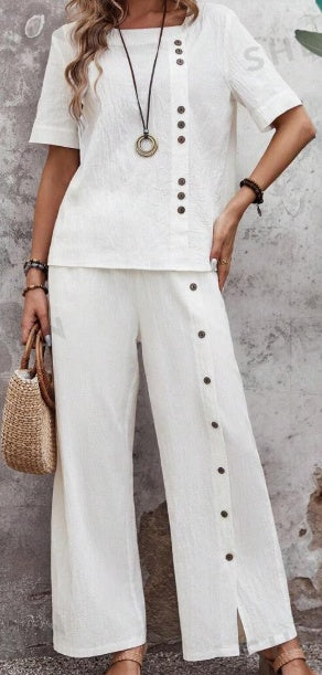 Women's Plain Loose Fit Suit With Buttons Down The Front For Spring Summer Vacation null