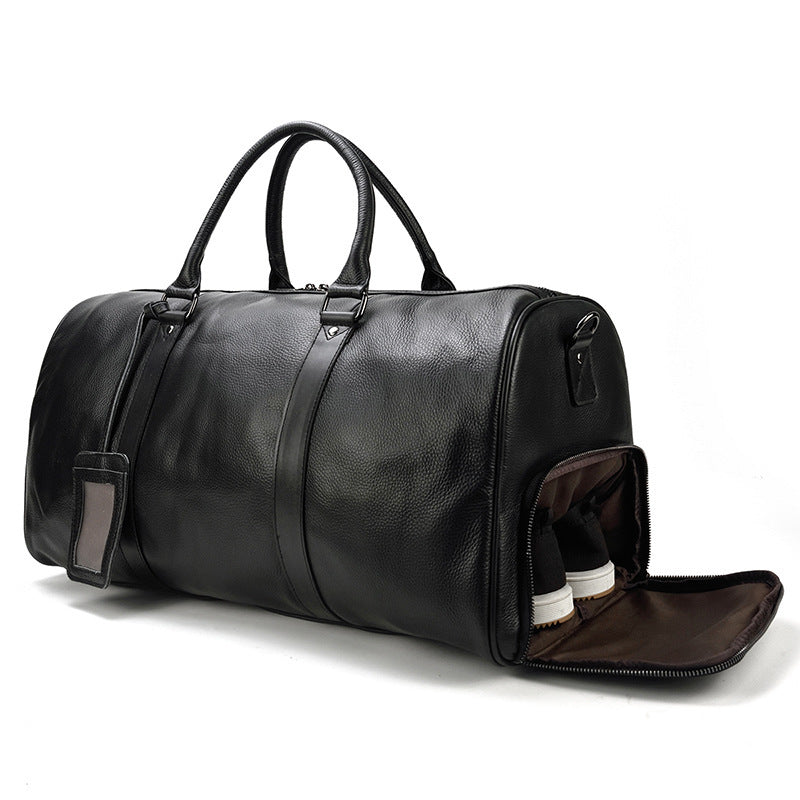 Men's Real-leather Traveling Black Gym Bag null