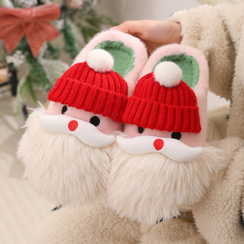 Cute Christmas Santa Claus Home Slippers Winter Warm Indoor Non-slip Floor Plush Shoes For Women null