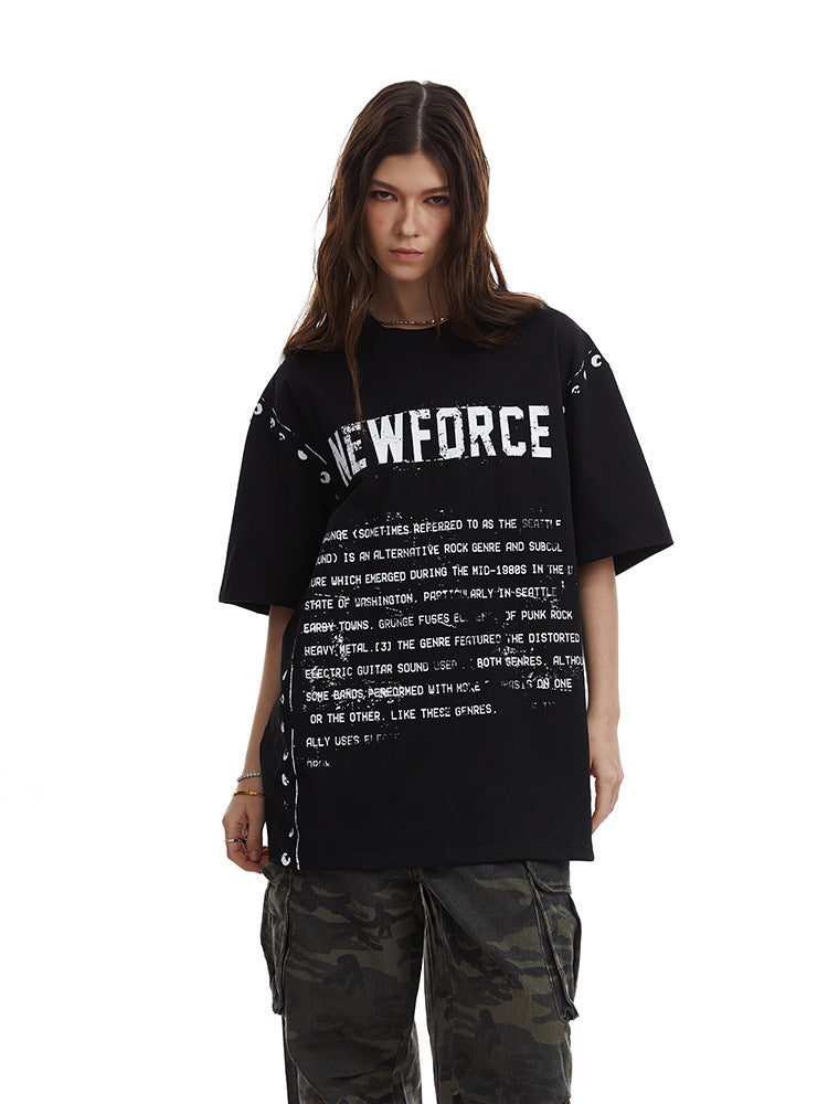 American Vintage Letter Print T-shirt Men And Women