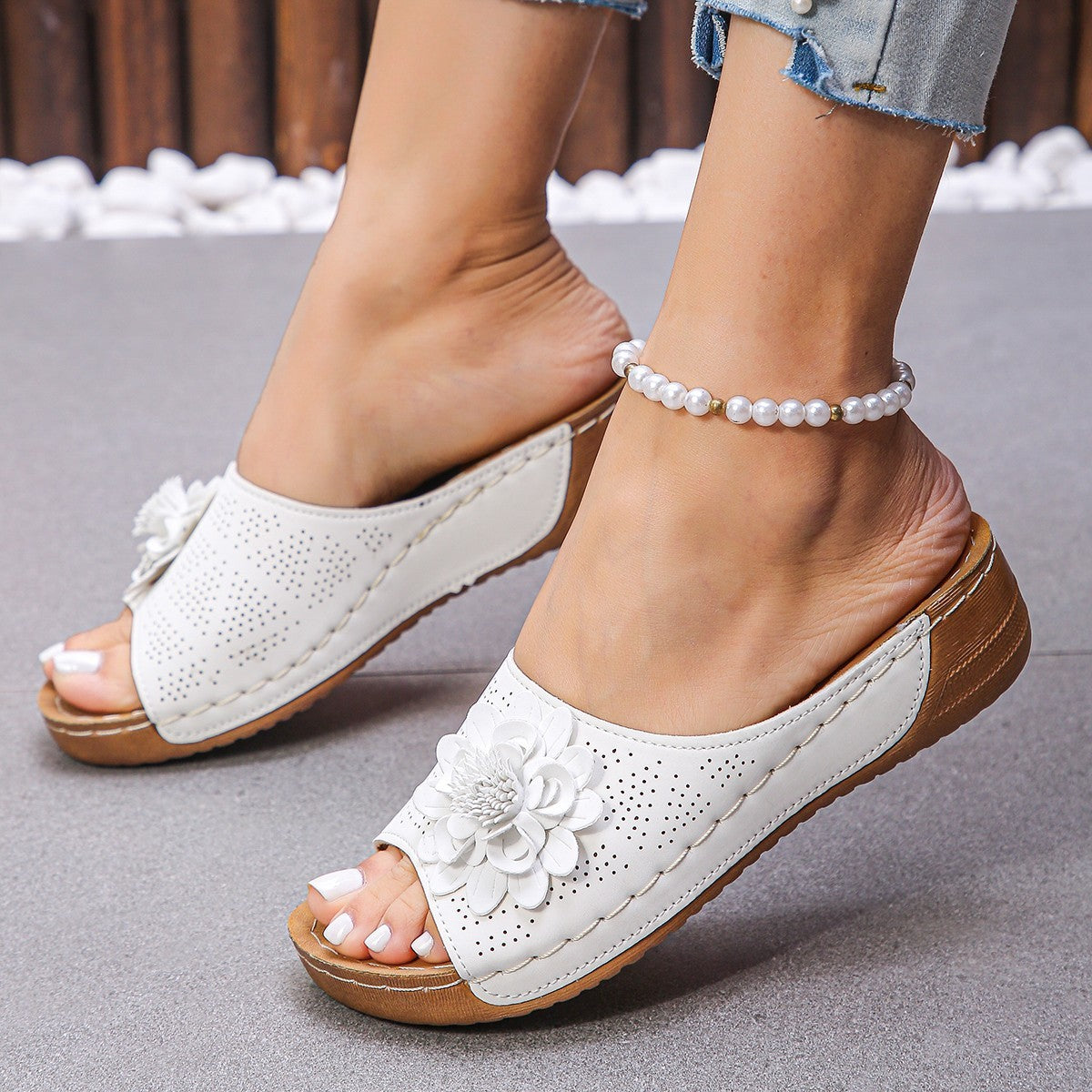 Flower Wedges Sandals Summer Fashion Retro Hollow Sandals Holiday Beach Shoes For Women null