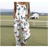 Women's Summer Digital Printing Button Casual Suspender Trousers