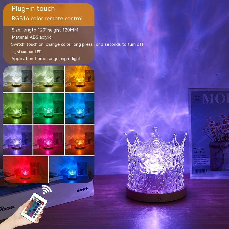 LED Water Ripple Ambient Night Light USB Rotating Projection Crystal Table Lamp RGB Dimmable Home Decoration 16 Color Gifts null