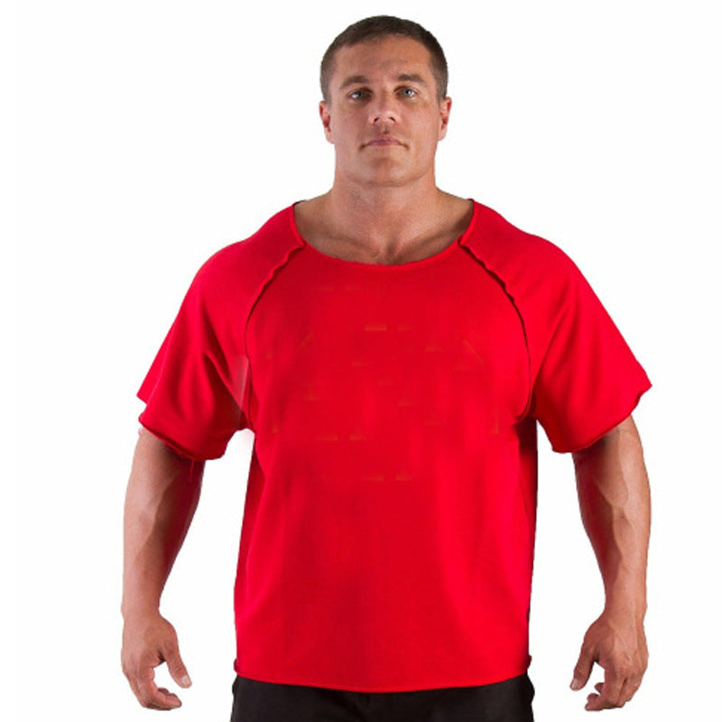 Men's Solid Color Gym Short Sleeve Batwing Shirt null