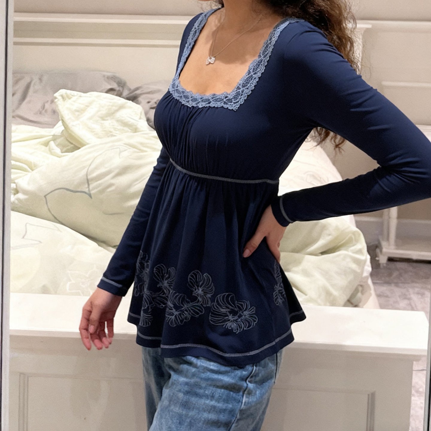 New A-line, Versatile Solid-color Long-sleeve Top