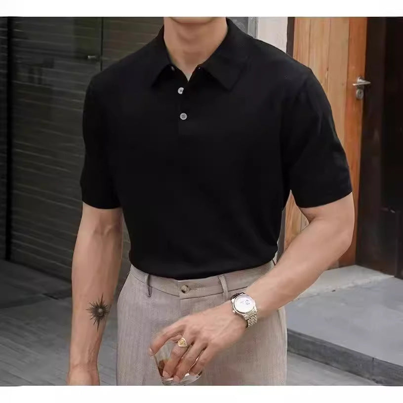 Polo Collar Polo Shirt Knitted Short Sleeve
