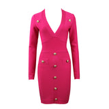Single-breasted Long-sleeved Slim Ladies Temperament Dress