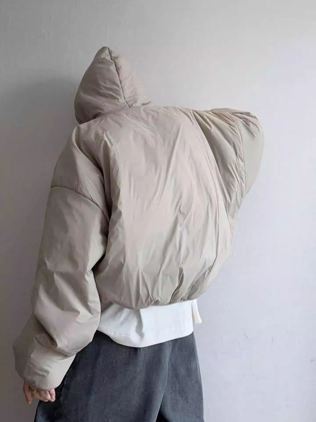 Retro Warm Half-Zip Loose Short Hooded Cotton Jacket