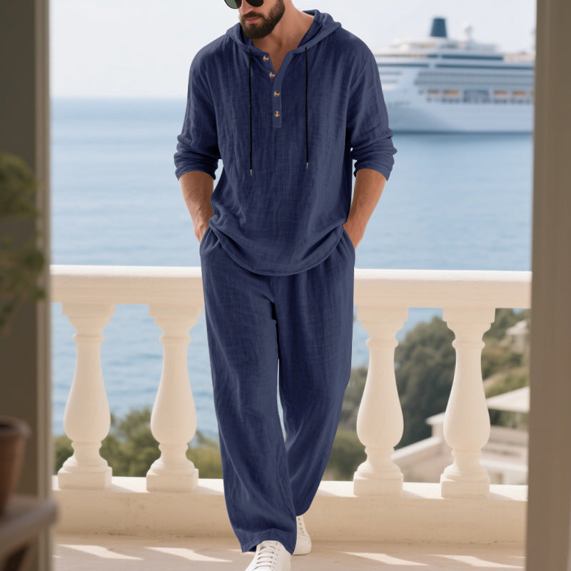 Men's Casual Home Wear Set Long Sleeve Pants With Hood