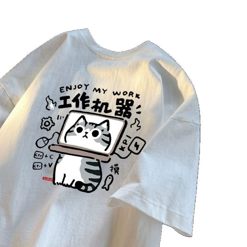 Short-sleeved T-shirt Men's Loose Plus Size Crew Neck Trendy Printing