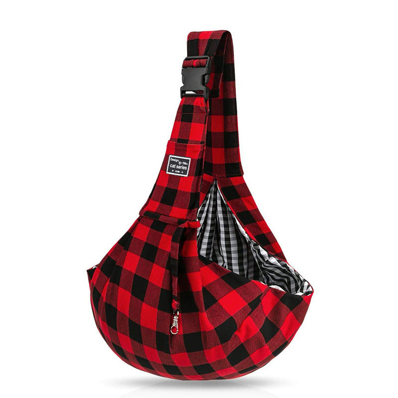 Pet Supplies Red And Black Plaid Shoulder Strap Adjustable Buckle Single-shoulder Bag null