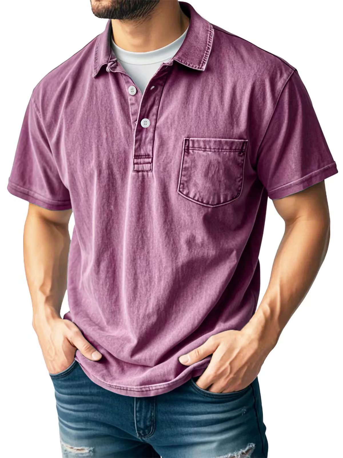 Men's Casual All-matching Short Sleeve Button Lapel Shirt Polo Shirt