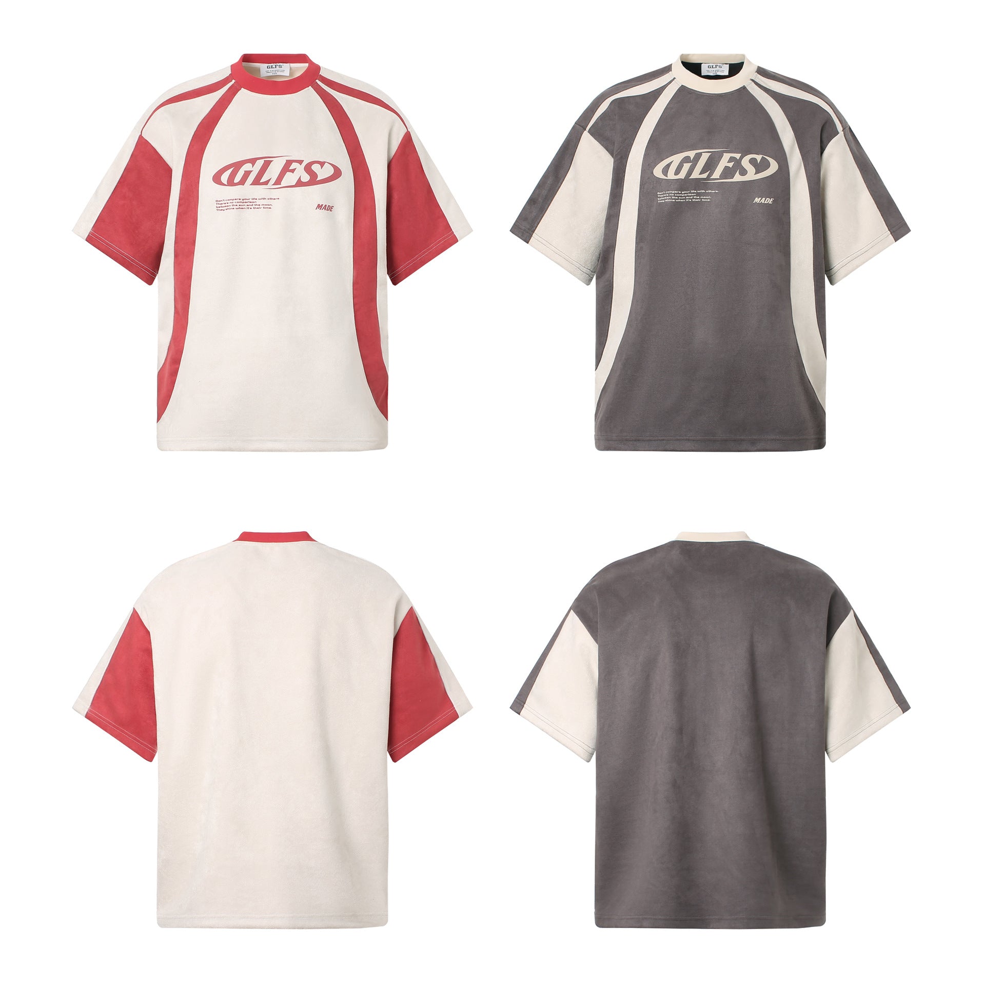 Summer Letters High-grade Design Men's Loose Deconstructed Suede Short-sleeved T-shirt