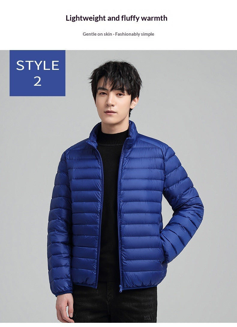 Plus-size Men's Solid Color Simple Stand-up Collar Slim-fit Warm Cotton Coat