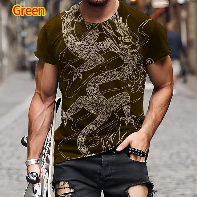 Dragon Pattern T-shirt 3D Printing Men's Short Sleeve Top