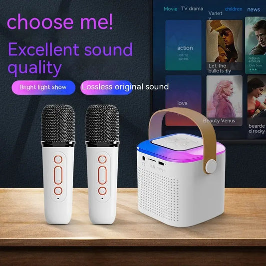 Microphone Karaoke Machine Bluetooth-compatible Speaker With 2 Wireless Mic RGB Light Home Family Singing Speaker null