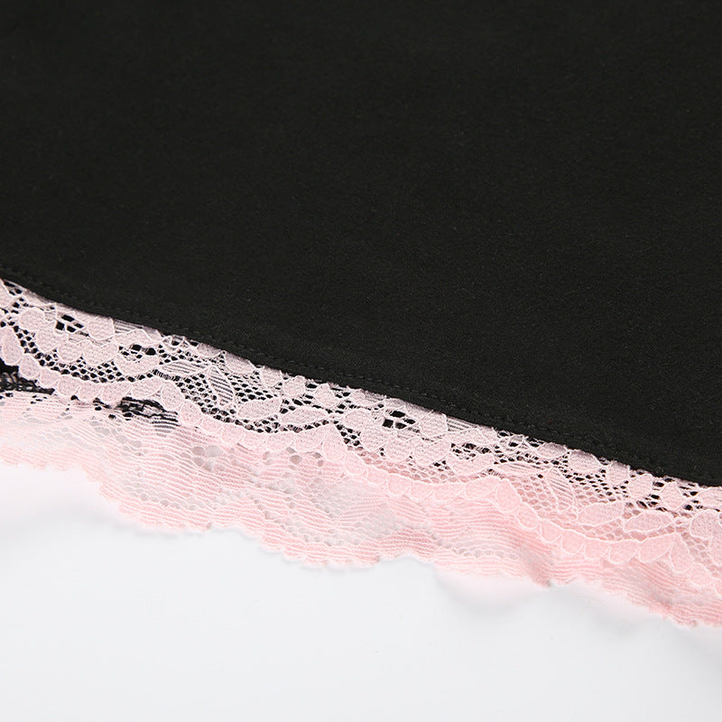 Lace Cami Jumpsuit With Bow Detailing And A Patchwork Square Neckline