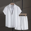 Men's Casual Fashion Jacquard Short Sleeve Shirt Shorts Suit