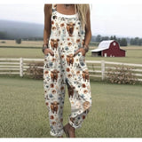 Women's Summer Digital Printing Button Casual Suspender Trousers