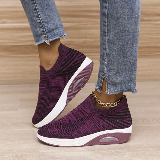 New Stripe Design Mesh Shoes Fashion Slip On Air Cushion Shoes Breathable Round-toe Flats Women null