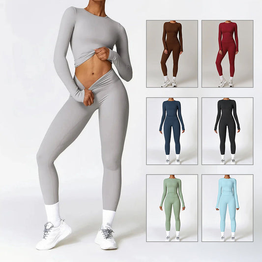 Tight-fitting Brushed Yoga Suit Quick-drying Fitness Clothes  Fitness Long Sleeve Tracksuits Sports Suit Gym Top High Waist Leggings Women Sets Yoga Set null