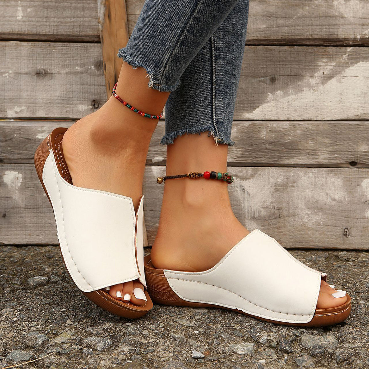 Fashion Solid Wedges Sandals Summer Casual Peep-toe Slippers Outdoor Thick Sole Heightening Slides Shoes Women null