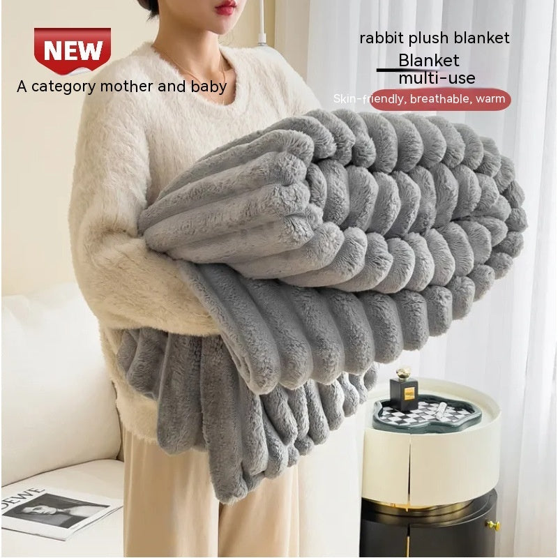 Soft Wind Bubble Velvet Blanket Warm Solid Rabbit Fur Blankets Double-sided Thickening Cover Throw Warm Fur Blanket null