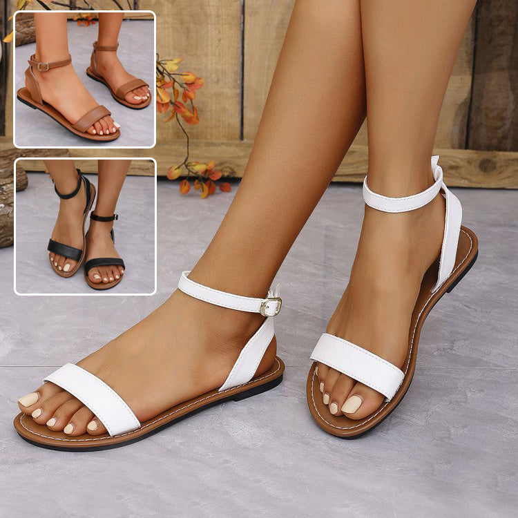 One-straped Flat Sandals Summer Buckle Roman Shoes Fashion Simple Sandal null