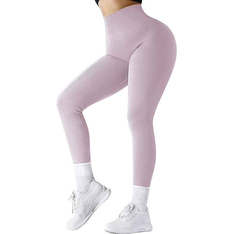 High Waist Seamless Leggings Threaded Knitted Fitness Pants Solid Women's Slimming Sports Yoga Pants Elastic Running Sport Leggings null