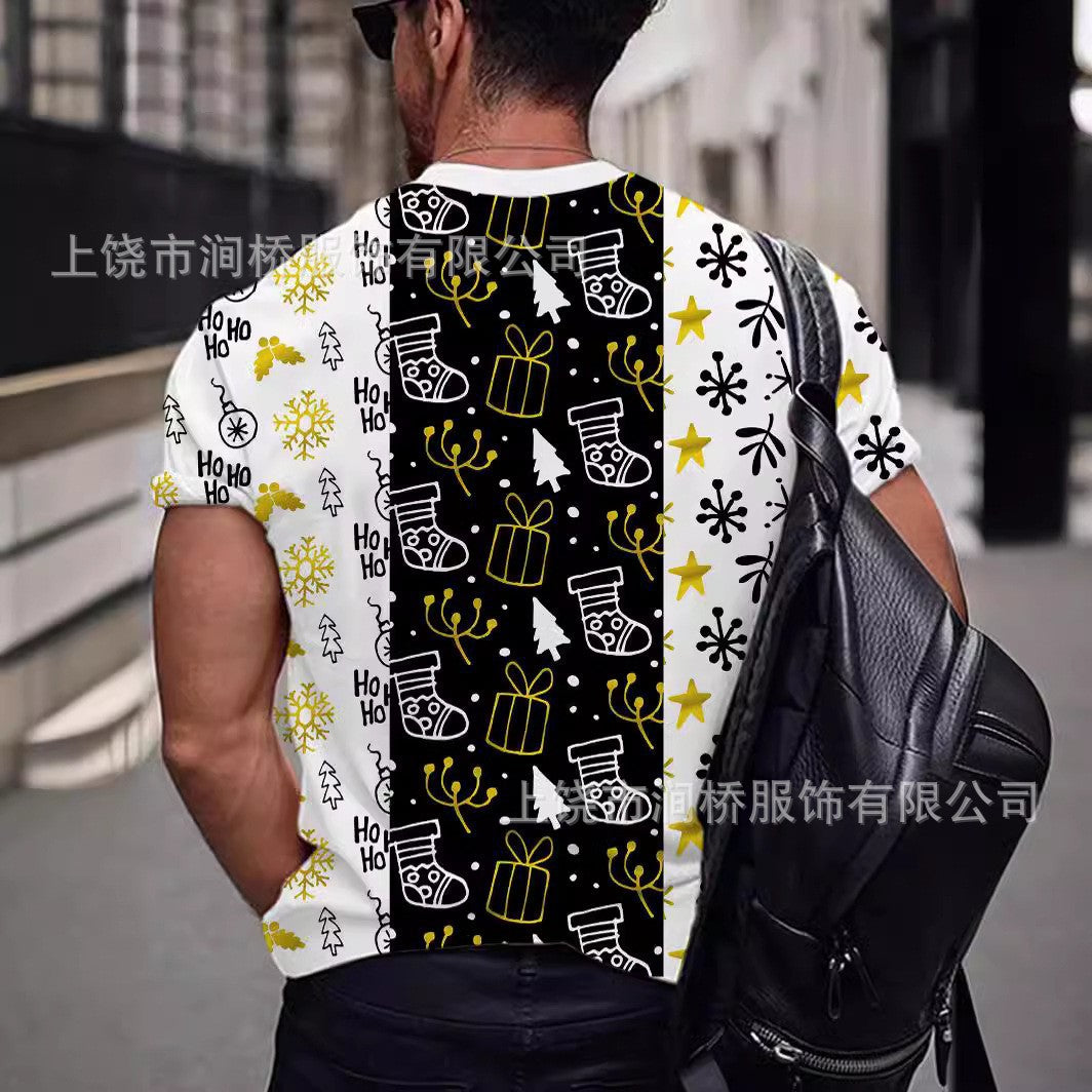 3D Christmas Style Digital Print Men's Short Sleeve T-shirt Casual Short Sleeve