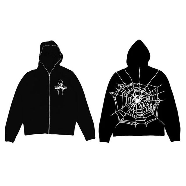 Hip Hop Men Sweatshirt Hoodie Full Back Spider Web Printed S null