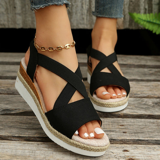 Wedge Sandals For Women Cross-strap Platform Gladiator Hemp Heel Shoes Summer null