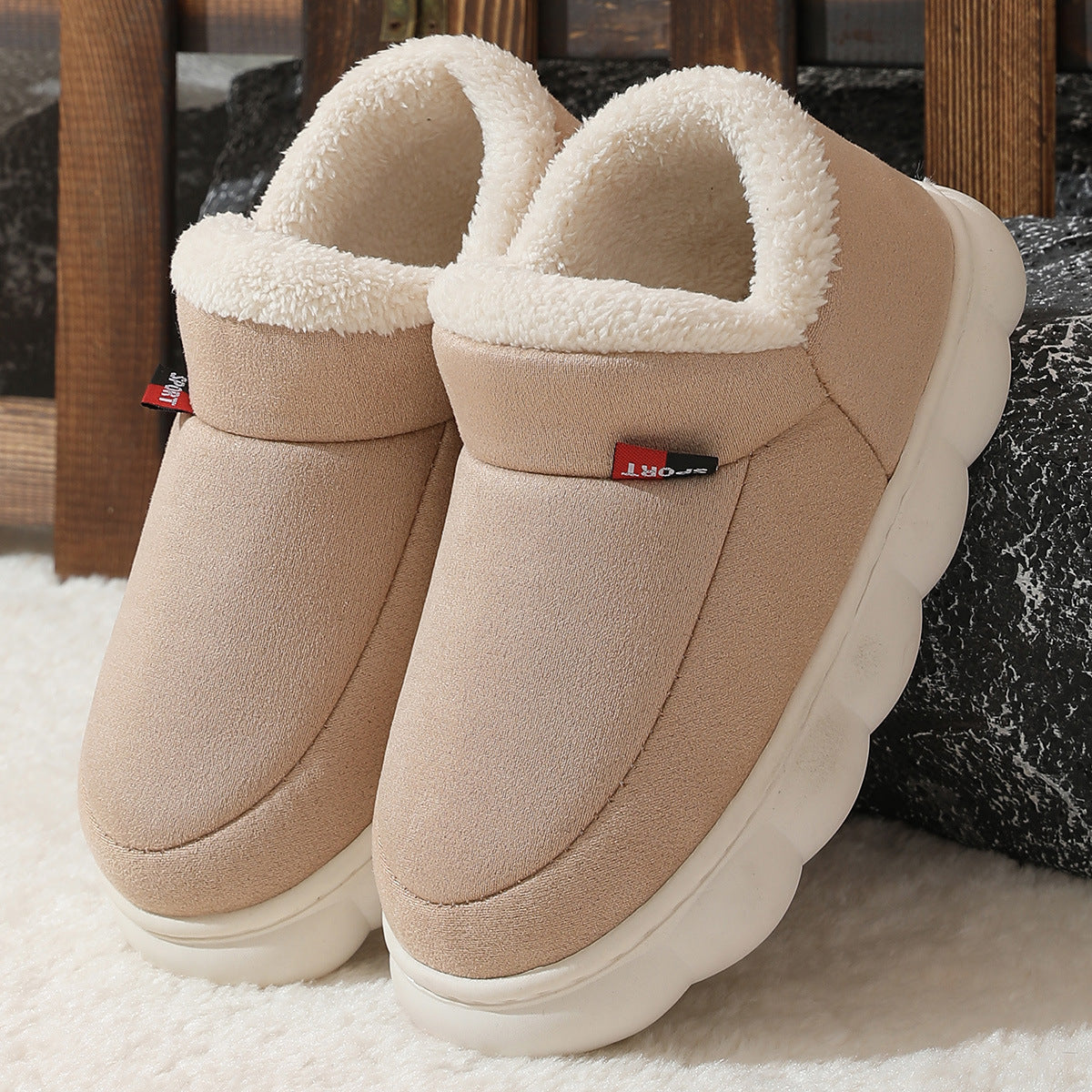 Winter Plush Cotton Shoes Women Men Warm Suede House Shoes For Parents Solid Color Thick-soled Garden Shoes Outdoor null