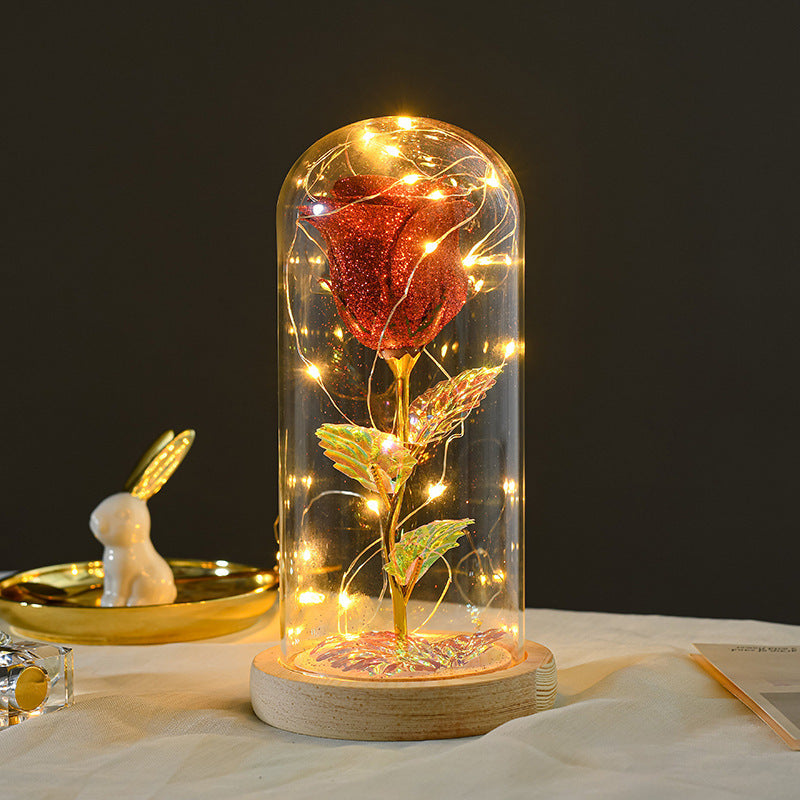 Valentines Day Gift  For Girlfriend Eternal Rose Flowers LED Light In Glass Cover Day Wedding Decoration Favors Mother Day Female Gift  Gift null