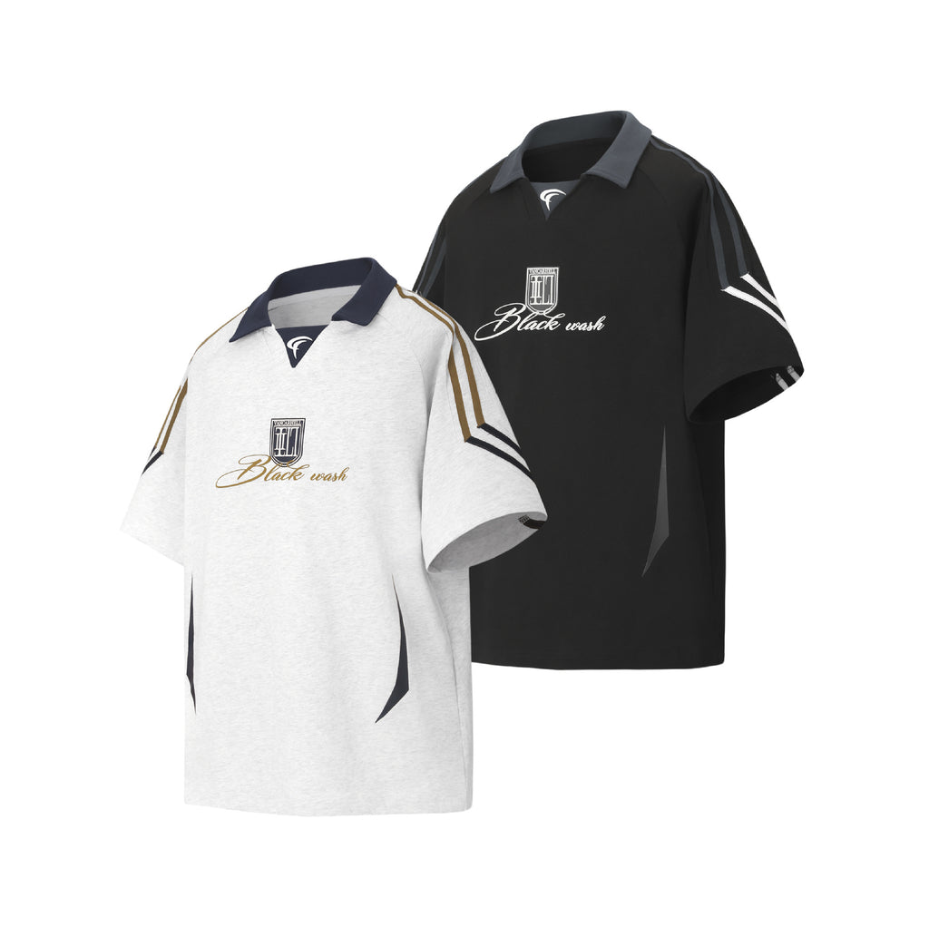 Lapel Sweatshirt Locomotive Style V-neck Patchwork Short-sleeved T-shirt For Men And Women