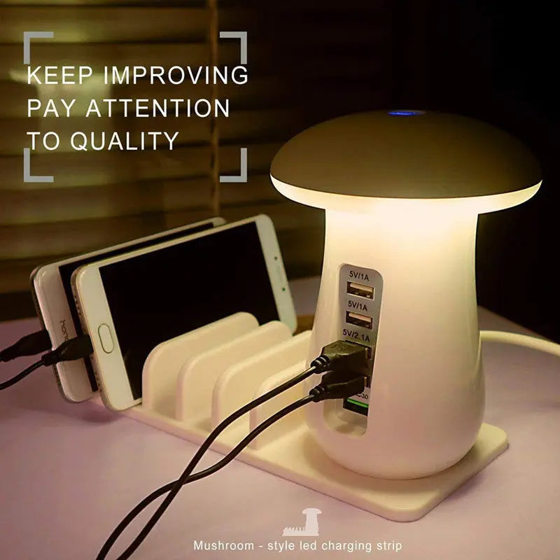 2 In 1 Multifunction Mushroom Lamp LED Lamp Holder USB Charger Home Office Supplies null