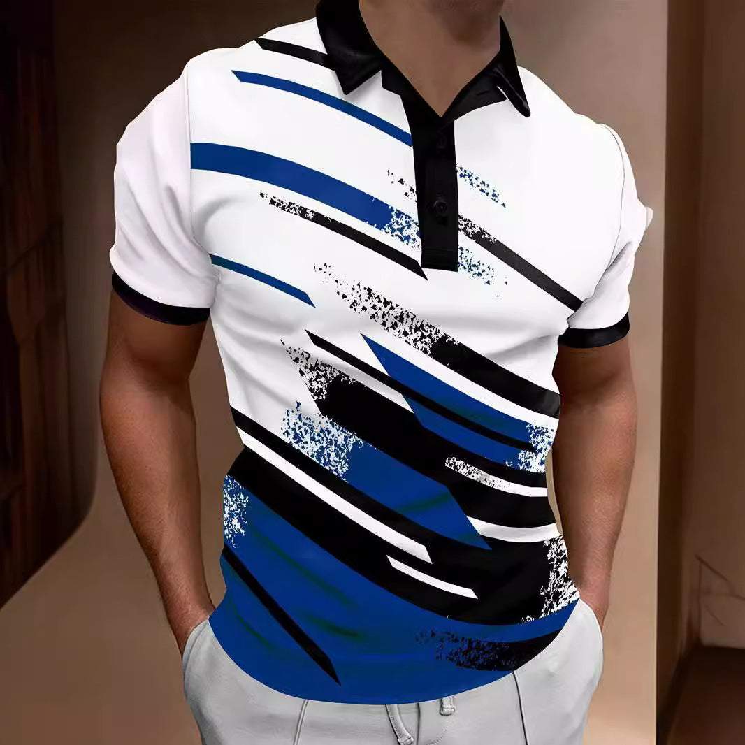 3D Digital Printing Lapel Pullover Leisure Short Sleeve