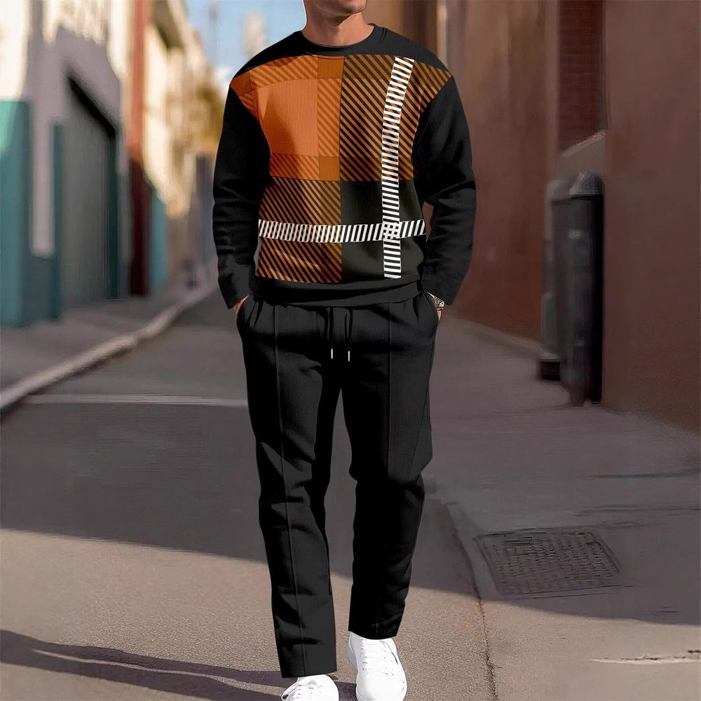 Fashion Men's Casual Sporty Round Neck Sweatshirt And Pants Two-piece Set
