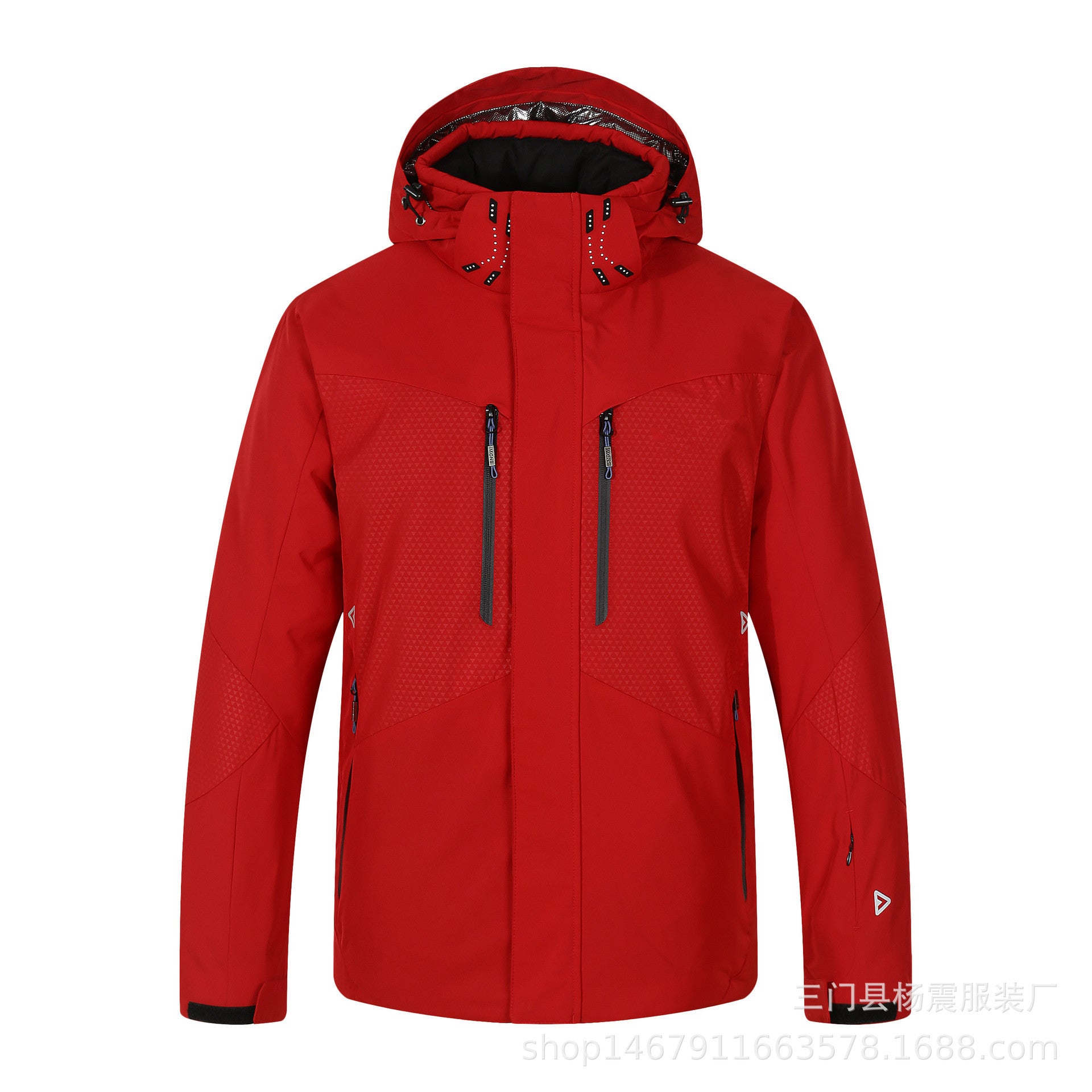 Alt Tag: Mens New Thickened Insulated Winter Outdoor Shell Jacket red hooded waterproof windproof breathable outdoor jacket