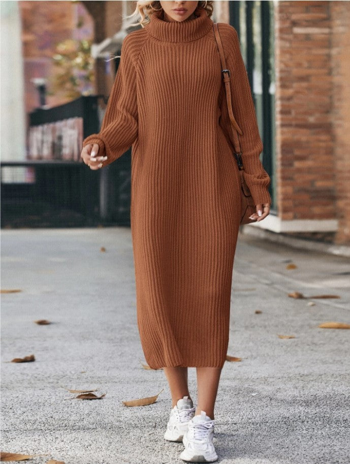 Winter Turtleneck Knitted Sweater Dress Fashion Solid Loose Pullover Long Dresses For Women Clothing null