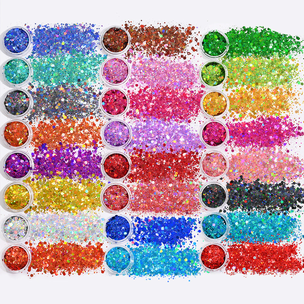 24 Color Nail Set With Circular Glitter That Sparkles