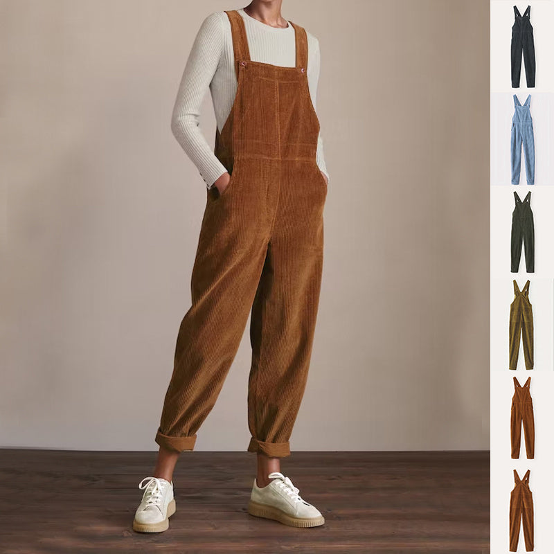 Corduroy Bib Overalls With Buttons And Pockets Fashion Casual Jumpsuit Loose Straight Pnats For Women null