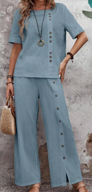 Women's Plain Loose Fit Suit With Buttons Down The Front For Spring Summer Vacation null