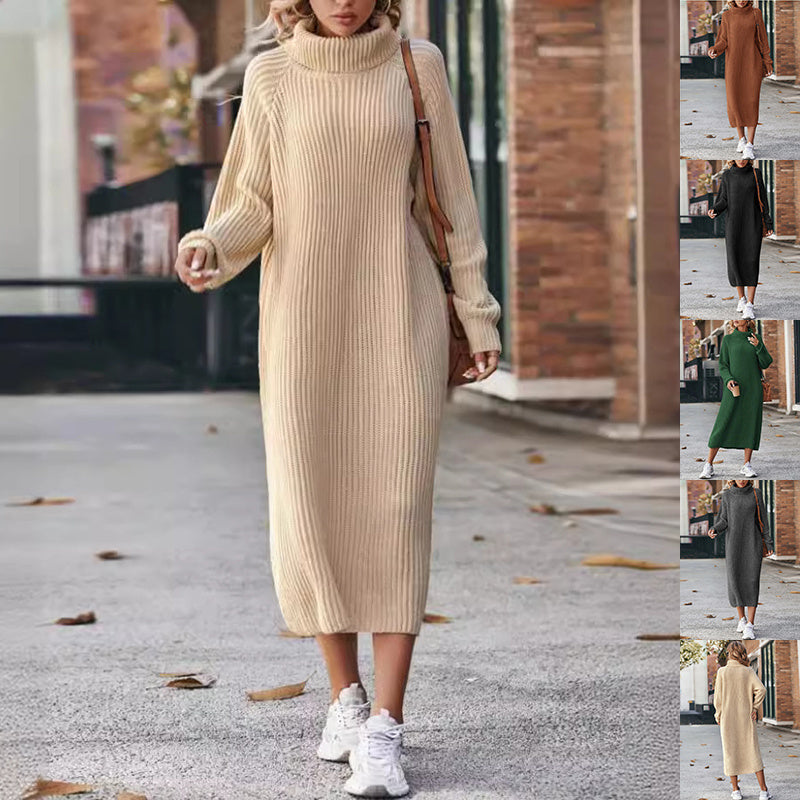 Winter Turtleneck Knitted Sweater Dress Fashion Solid Loose Pullover Long Dresses For Women Clothing null